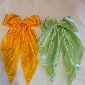 Yellow and Green Satin Hair Bows